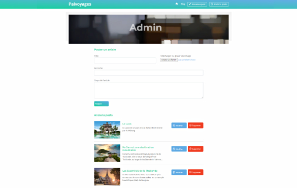 La page Admin Paivoyages