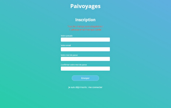 La page inscription/connecter Paivoyages